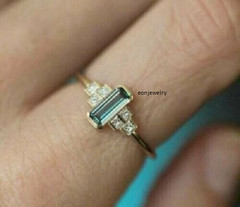 2Ct Baguette Lab-Created Aquamarine Women’s Engagement Ring 14K Yellow Gold Over