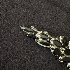 Jet Rhinestone Silver-Tone Leaf Pin Brooch Navette Mid-Century Juliana Vintage