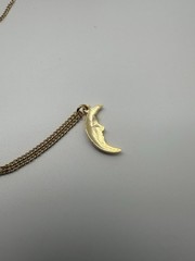 Vintage Crescent Man In The Moon Face Necklace New Old Stock Celestial Gold Tone