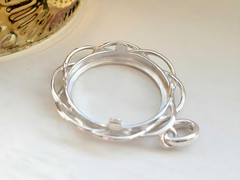 925 Sterling Silver Prong Back Braided Edge Bezel for 21mm Nickel 5 Cent Coins