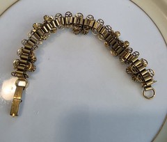 Vintage Signed Florenza Victorian Revival Rhinestone Bracelet 1950-1960s 6.5