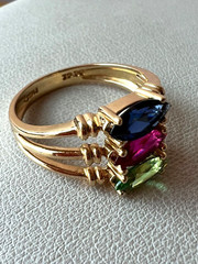 14K GOLD EMERALD GREEN,RUBY RED,SAPPHIRE BLUE CZ CUBIC ZIRCONIA WIDE BAND RING