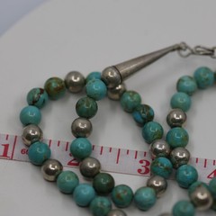 Heavy Turquoise and Silver Beaded Pendant Necklace Sterling Silver