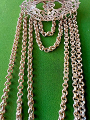 Stunning, Dangle Drop Multi-Chain, Faux Pearl Pin Brooch, Antique Gold Tone