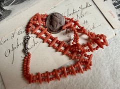 Victorian 800 silver Coral Lava Cameo Necklace, Swivel Clasp – Grand Tour
