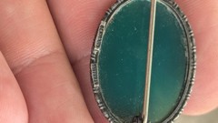 Art Deco Sterling Marcasite and Chrysoprase Brooch pin signed Germany Sterling