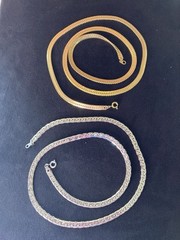 2 Piece Vintage Flat Snake Chain Necklaces 1 Gold Tone 28 in & 1 Silver 22 in.