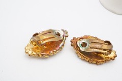 Vintage Clip On Earrings Gold Tone Rhinestone Cats Eye