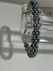 Vtg MONET Heavy Silver Plated Light Blue Daisy Flower Panel Stretch Bracelet NOS