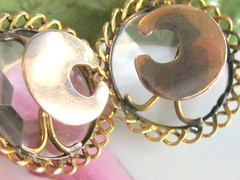 ANTIQUE 14K GOLD FACETED CUT GLASS ROCK CRYSTAL CUFF LINKS SLEEVE STUD BUTTON