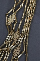 Vintage Monet Oval Filigree Station Bar Link Gold Tone Chain Necklace 57″ Long