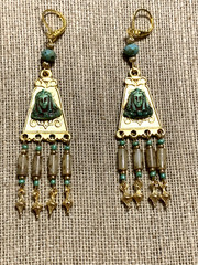 NEW ITEM*ARTISAN*EGYPT REVIVAL CZECH NEIGER GLASS PHARAOH CHANDELIER EARRINGS.g