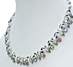 RARE Arthur Pepper ART SIGNED Rhinestone 14.5″ Necklace Enamel W/ Clip Earrings