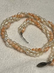 ESTATE TWISTED 3 GENUINE CORAL ORANGE AND PEARL NECKLACE SILVER TONE 16”