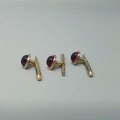Vintage Red Glass Cabochon Tuxedo Stud Buttons Gold Tone Set of 3