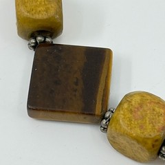 Vintage Earthy Tiger’s Eye & Wooden Square Bead Boho Statement Necklace Classic