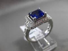 ESTATE LARGE 2.46CT DIAMOND & TANZANITE 18KT WHITE GOLD FILIGREE ENGAGEMENT RING