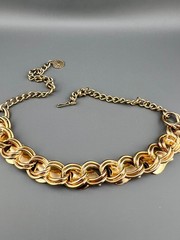 Vintage Collar Necklace Gold Tone Leaf Link Textured Layered Chunky Retro 16″