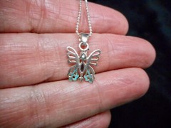 Vintage-Sterling Silver Butterfly Open Work w/Stones Slide & Sterling Chain