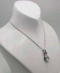 Sterling Silver Vintage 1.00ct CZ Double Looped Teardrop Pendant Necklace 21″