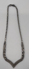 Antique Art Deco Silver Tone Multi Layer Rhinestone Collar Statement Necklace