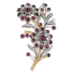 Victorian Flower Design 12.36CT Red Garnet & White Lab-Created Diamonds Brooch