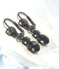 Vintage Smoky Green Rhinestone Pierced Dangle Earrings signed Sorrelli