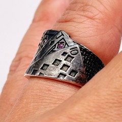 Vintage Royal Flush Poker Sterling Silver Ring Adjustable Size 8.5