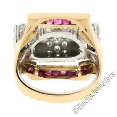 Unique Vintage Retro 14k Gold & Platinum 2.75ctw Diamond & Ruby Insert Ring Set
