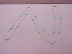 Ross Simons 14K Yellow Gold Italy 30″ 4mm Stablized Turquoise Station Necklace