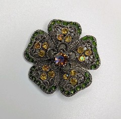 Lime Green And Yellow Rhinestone Flower Pin Brooch