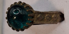 Antique Teal Glass Cabochon Ring Vintage Size 8