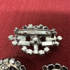 Unique “Made In Austria” Vtg. Rhinestone Brooch And Earrings Set Silver Tone