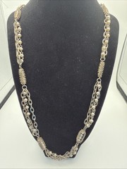 348. Vintage Necklace Metal With Faux Pearl. Unique Metal Work