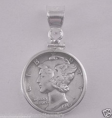 Coin Pendant 90% Silver Vintage Mercury Dime Sterling Silver Bezel Soldered Bail