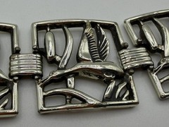 SILVER TONE BIRD PANEL LINK BRACELET NATURE CATTAILS BOX CLASP 7 IN WOMENS