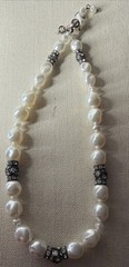 Vintage Unbranded 16 Faux Pearl Necklace with Rhinestone Accents Silver Tone