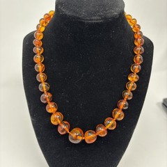Vintage Honey Amber Necklace Graduated Round Beads Screw Clasp Faceted