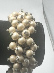 Vintage Pearl Cluster Stretch Bracelet Rhinestone Cocktail Statement