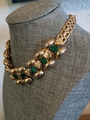 Vintage Heart Collar Link Necklace Faux Emeralds Valentine’s Day Necklace