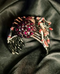 Vintage Spider Statement Ruby Red Rhinestones Silver Adjustable Cuff Bracelet