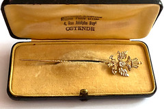 Antique Imperial Faberge 14k 56 Solid Gold Diamonds KF Pin Brooch