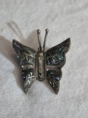 Vintage Taxco Mexico Sterling Silver Abalone Inlay Butterfly Brooch Pin TS-92