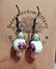 Handmade Lillium Stargazer Rose Red Pink Roses Ceramic Rhinestone Earrings