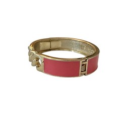 Fornash Vintage Pink Enamel Bracelet Bangle Gold Tone Clamp Closure