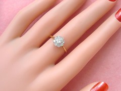 ANTIQUE VICTORIAN .49ctw TRANSITIONAL DIAMOND 18K PETITE CLUSTER RING c1900