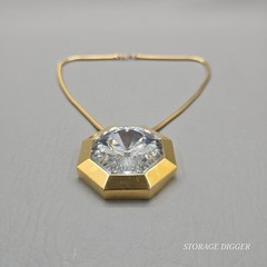 VTG Lanvin Paris Swarovski Crystal Pendant Necklace Gold-Tone Snake Chain 18″
