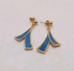 Avon Vintage Blue Enamel Brush Stroke Dangle Gold Tone Earrings Pierced 1990s
