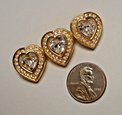 Vintage Swarovski Triple Heart Diamante Crystal Gold-tone Heart Brooch