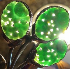 Vintage Chinese Carved Jadeite 3 Flowers Sterling Silver Leaves Brooch Jade Pin